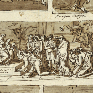 Drawing, Studies after Paintings by Perugino and Alfonso Lombardo in Bologna; sixteenth-century monument, Bologna, 1813–14
