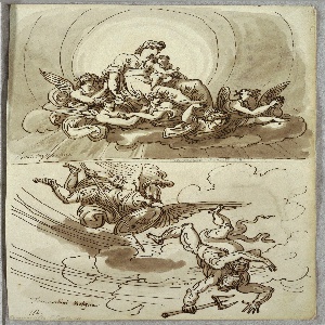 Drawing, Madonna and Child in Glory, Study after Mastelletta; Angel Gabriel Driving Lucifer from Heaven, Study after Marcantonio Franceschini, 1821–22