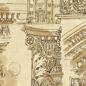Drawing, Facade of Santa Cecilia in Bologna; Architectural Studies, 1811–14