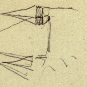 Drawing, House over Cliff, Towers, possibly 1868