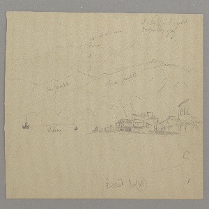 Drawing, Bay with Houses, Mountains Behind, January 1868