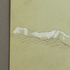 Drawing, Flock of sheelp and shepherd, snow covered mountain ranges, April 1869