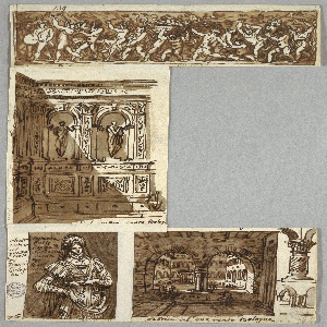 Drawing, Design after 13th Century Arcade, Bologna; Verso, Anatomical Study, 1811–14