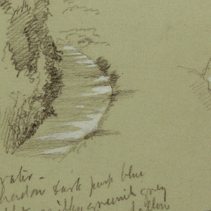 Drawing, Mountain Peaks, River, July 1868