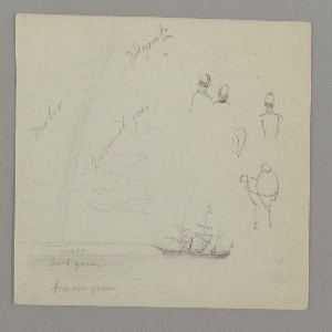 Drawing, Figure Studies, Sailship, Rainbow, possibly 1868