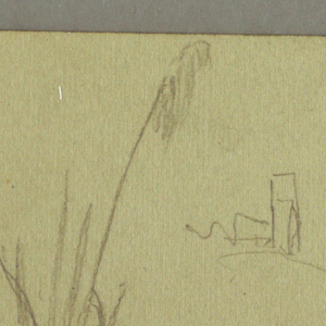Drawing, Sketches from Italy: Building with a Tower, Mountain, and Man, April 29, 1869