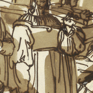 Drawing, The Prelate and Stool-Bearers and Women near Them in "Expulsion of Heliodorus" after Raphael Sanzio, ca. 1820