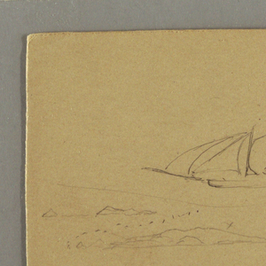 Drawing, Sailship, Mountainous coast, Islands, May 29, 1868
