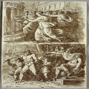 Sketchbook Folio, The Vestal Tuccia Carries Water in Sieve; Two Studies after Polidoro da Caravaggio, 1821–22