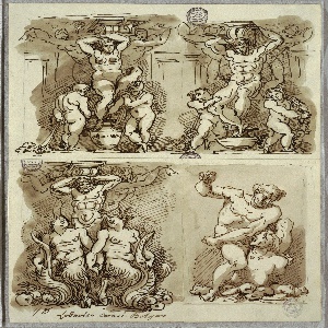 Sketchbook Folio, Three Herms, Studies after Carracci, 1821–22