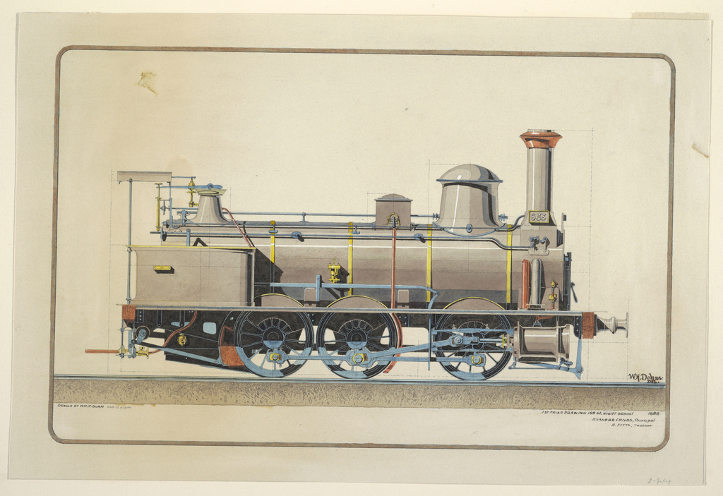 Drawing, Elevation View of a Locomotive, First Prize Drawing