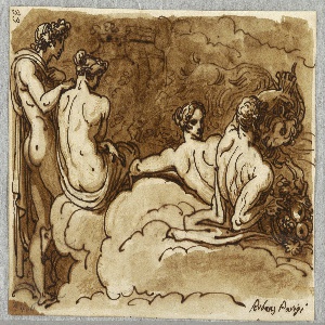 Sketchbook Folio, Four Figures with a Goat, on Clouds, Study after Rubens, 1810–20