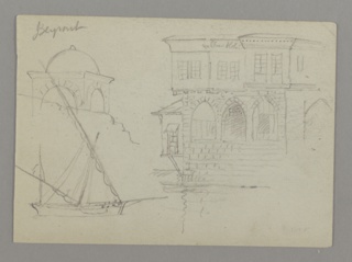 Drawing, Buildings and a Sailboat, Beirut, Lebanon