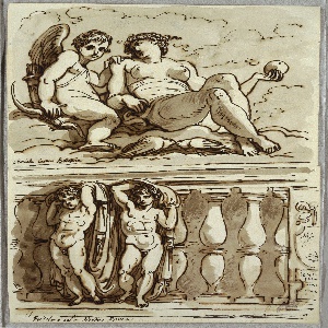 Drawing, Venus and Cupid, Study after Annibale Carracci, 1821–22