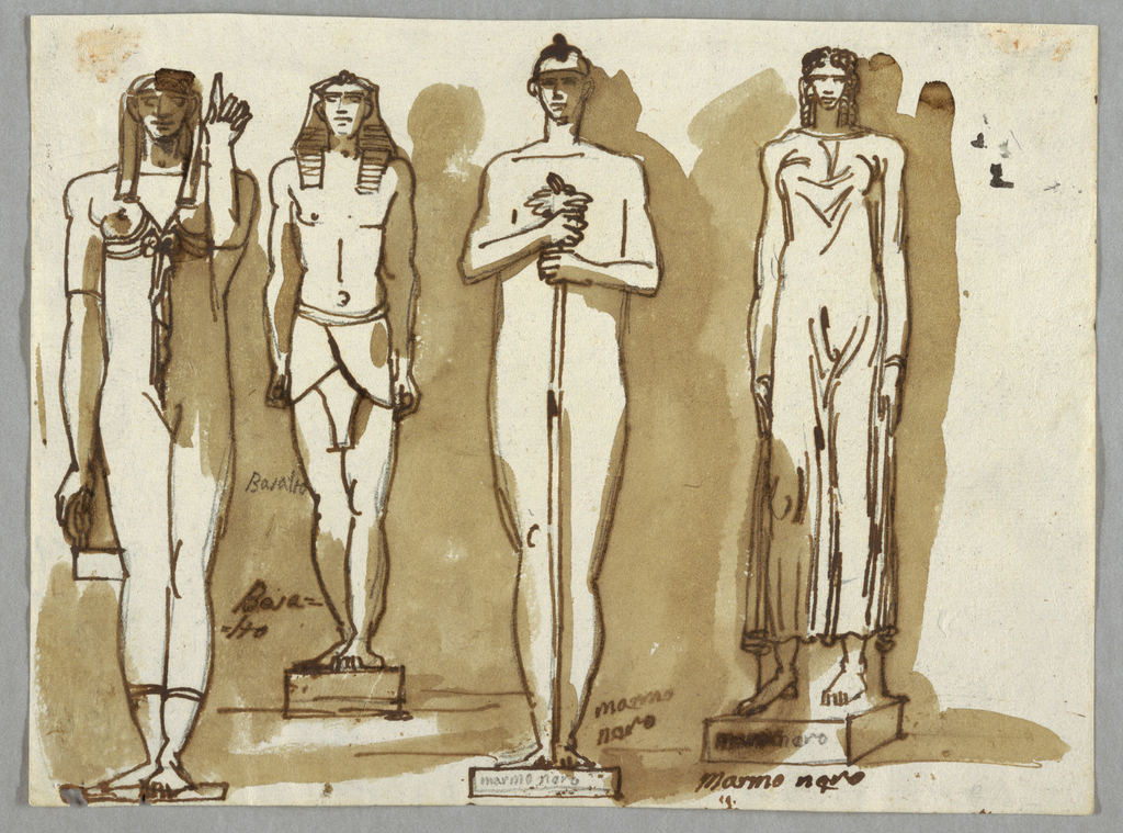 Drawing, Four Statues in Egyptian Style