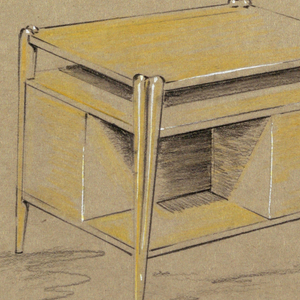 Drawing, Side table with shelves a
