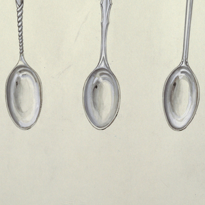 Drawing, Six teaspoons