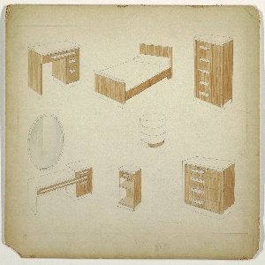 Drawing, Design for a Bedroom Suite in Lacquer and Wood, 1933–35