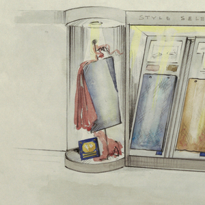 Drawing, Carpet display with sign