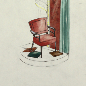 Drawing, Chair display with sign e
