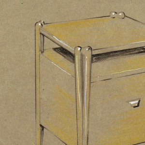Drawing, Side table with top shelf