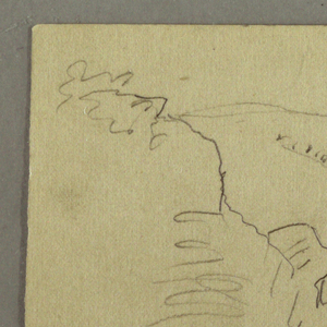 Drawing, Sketch. View of Khirbet en Wasara "Petra / from the parthway to / El Deir", possibly 1868, February 26
