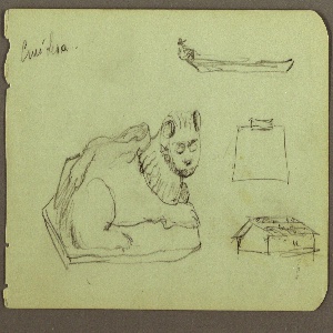 Drawing, Statue of Lion, Skiff; Verso: Statue of Lion, December 1883
