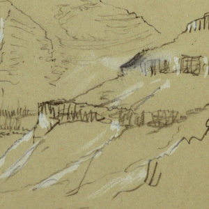 Drawing, Right Part of a Sketch of El Yemen Valley, Arabia: Distant View, February 20, 1868
