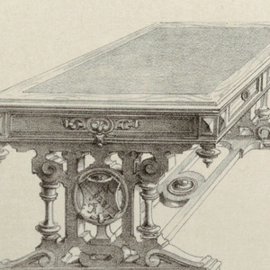 Print, Monthly Cabinet Makers Album: Library Furniture (Table and Chairs), 1859