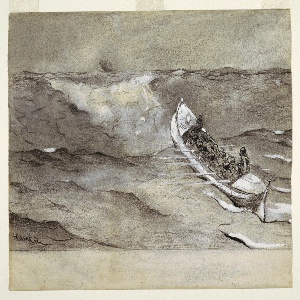 Drawing, The Life Boat, study for watercolor, "Wreck of the 