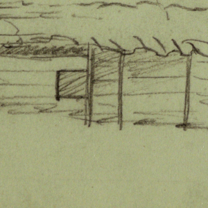 Drawing, Log cabin, possibly 1856