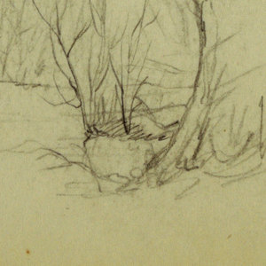 Drawing, Htakie (?) Pond, two people in canoe, 1845