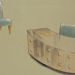 Drawing, Chair and desk with chair