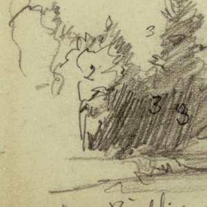 Drawing, Lake surrounded by trees, possibly 1878