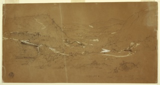 Drawing, Valley with a Bridge and Houses near Guaranda, Ecuador