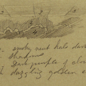 Drawing, Cloud study, steamship, sailboat, possibly 1865–66