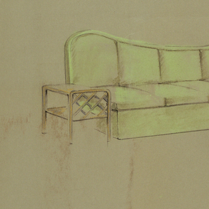 Drawing, Green couch with side tab