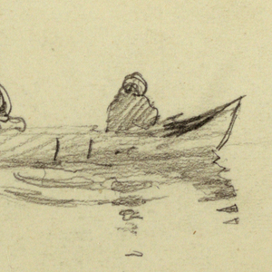 Drawing, Man and women in canoe, possibly 1878
