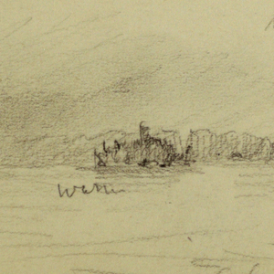 Drawing, Wooded shore in fog, possibly 1878