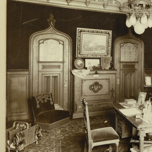 Drawing, Furnished Interior: Library with Desk, 19th–20th century