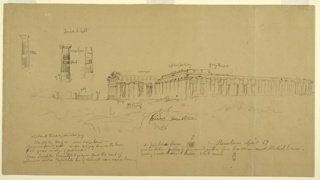 Drawing, Drawing.  Sketches from Paestum, Southern Italy.  a. The Temples shown from the southwest.  b. Landscape.