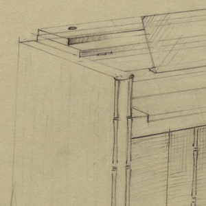 Drawing, Piano with folded-back to