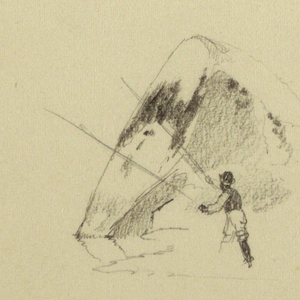 Drawing, Fisherman, boulder