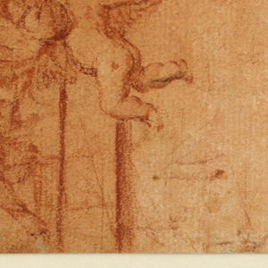 Drawing, Project for a wall decoration (Female figures and putti support a circular medallion with coat of arms), ca. 1700