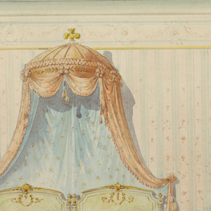 Drawing, Bedroom Furniture Suite: Mirrored dresser, Twin Beds, and Night Stand, 19th–20th century