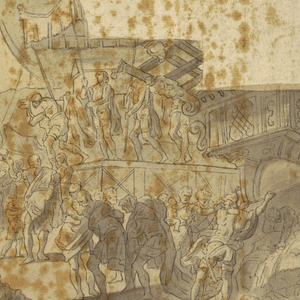 Drawing, Study for a fresco for the hall of the Senate, Genova:  The relics of St. John Baptist are brought to Genova, ca. 1715