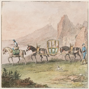 Drawing, Water color; A journey by sedan chair, 1828