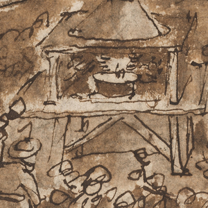 Drawing, Page of a drawing book; Boats and hunting scene, ca. 1590