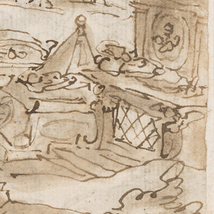 Drawing, Page of a sketchbook; Pilgrim and religious procession, ca. 1590