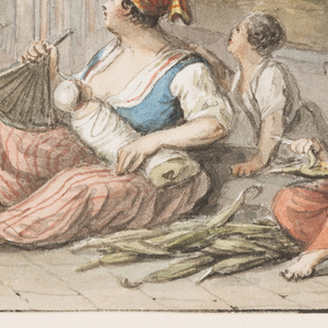 Drawing, Water color; A woman selling roasted corn, 1827